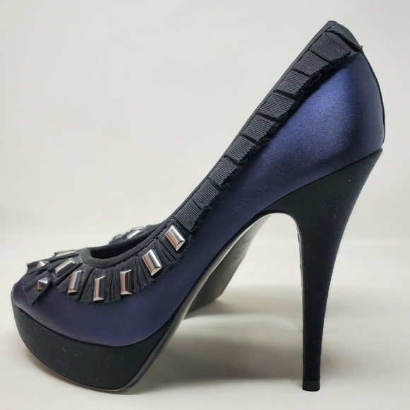 Tory Burch Peep Toe Heels Sz 8.5 M Ruffles Studs - Picture 7 of 11